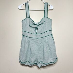 Caroline Constas Green White Striped Romper Large Women Linen Blend